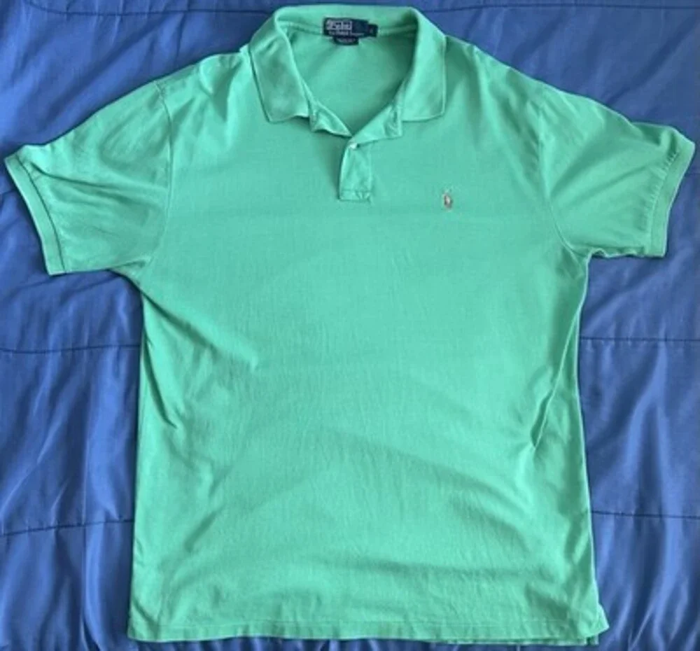 Vintage Polo Ralph Lauren Classic Fit Pima Cotton Shirt Green w Pony Logo Size L